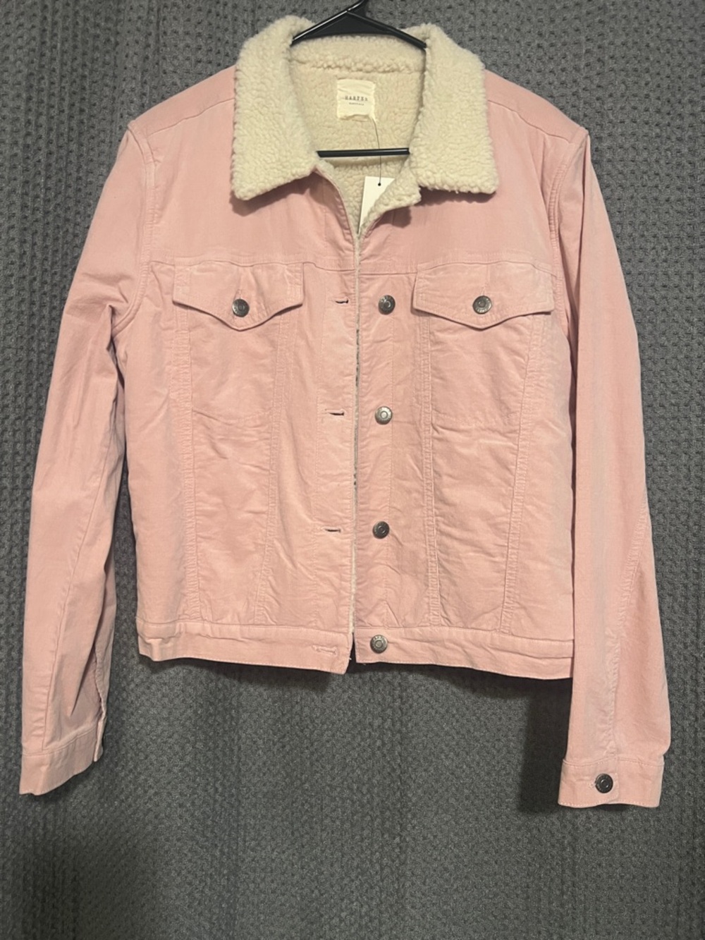 Harper Light Pink Sherpa Collar Denim Jacket